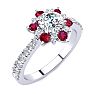 1 Carat Round Shape Flower Halo Ruby and Diamond Engagement Ring In 14K White Gold Image-2