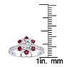 1 Carat Round Shape Flower Halo Ruby and Diamond Engagement Ring In 14K White Gold Image-5