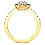 1 Carat Round Shape Flower Halo Sapphire and Diamond Engagement Ring In 14K Yellow Gold Image-3
