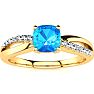 3/4ct Cushion Cut Blue Topaz and Diamond Ring In 10K Yellow Gold Image-1