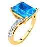 4ct Octagon Blue Topaz and Diamond Ring in 10k Yellow Gold Image-2