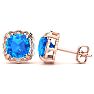 2ct Cushion Cut Blue Topaz and Diamond Earrings in 10k Rose Gold Image-1