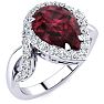 Garnet Ring: Garnet Jewelry: 2 1/2ct Pear Shape Garnet and Diamond Ring in 14K White Gold Image-2