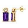1ct Octagon Shape Amethyst and Diamond Earrings in 10k Yellow Gold Image-1