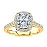 3 Carat Cushion Cut Halo Diamond Bridal Set in 14 Karat Yellow Gold Image-4