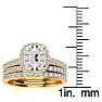 3 Carat Cushion Cut Halo Diamond Bridal Set in 14 Karat Yellow Gold Image-5