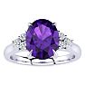 1 1/2 Carat Oval Shape Amethyst and Diamond Ring In 14K White Gold Image-1