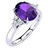 1 1/2 Carat Oval Shape Amethyst and Diamond Ring In 14K White Gold Image-2