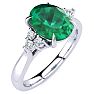 2 Carat Oval Shape Emerald and Diamond Ring In 14K White Gold Image-2