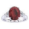 Garnet Ring: Garnet Jewelry: 2 Carat Oval Shape Garnet and Diamond Ring In 14K White Gold Image-1
