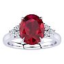 3 Carat Oval Shape Ruby and Diamond Ring In 14K White Gold Image-1
