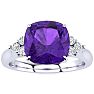 2 1/5 Carat Cushion Cut Amethyst and Diamond Ring In 14K White Gold Image-1