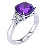 2 1/5 Carat Cushion Cut Amethyst and Diamond Ring In 14K White Gold Image-2