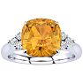 2 1/5 Carat Cushion Cut Citrine and Diamond Ring In 14K White Gold Image-1