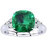 2 1/5 Carat Cushion Cut Emerald and Diamond Ring In 14K White Gold Image-1
