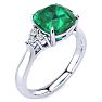 2 1/5 Carat Cushion Cut Emerald and Diamond Ring In 14K White Gold Image-2