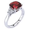 Garnet Ring: Garnet Jewelry: 3 1/3 Carat Cushion Cut Garnet and Diamond Ring In 14K White Gold Image-2