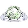 2 1/5 Carat Cushion Cut Green Amethyst and Diamond Ring In 14K White Gold Image-1