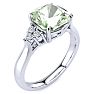 2 1/5 Carat Cushion Cut Green Amethyst and Diamond Ring In 14K White Gold Image-2