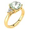 2 1/5 Carat Cushion Cut Green Amethyst and Diamond Ring In 14K Yellow Gold Image-2
