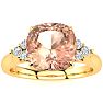 3-1/5 Carat Cushion Cut Morganite and Diamond Ring In 14K Yellow Gold Image-1