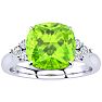 2 2/3 Carat Cushion Cut Peridot and Diamond Ring In 14K White Gold Image-1