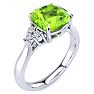 2 2/3 Carat Cushion Cut Peridot and Diamond Ring In 14K White Gold Image-2