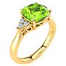 2 2/3 Carat Cushion Cut Peridot and Diamond Ring In 14K Yellow Gold Image-2