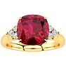 3 1/5 Carat Cushion Cut Ruby and Diamond Ring In 14K Yellow Gold Image-1