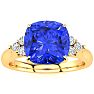 2 2/3 Carat Cushion Cut Tanzanite and Diamond Ring In 14K Yellow Gold Image-1