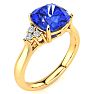 2 2/3 Carat Cushion Cut Tanzanite and Diamond Ring In 14K Yellow Gold Image-2