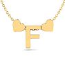 "F" Dainty Block Initial Necklace With Hearts In Gold Overlay, All Letters Available, Free 17 Inch Cable Chain Image-1