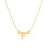 "F" Dainty Block Initial Necklace With Hearts In Gold Overlay, All Letters Available, Free 17 Inch Cable Chain Image-2