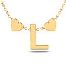 "L" Dainty Block Initial Necklace With Hearts In Gold Overlay, All Letters Available, Free 17 Inch Cable Chain Image-1