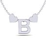 "B" Dainty Block Initial Necklace With Hearts In White Gold Overlay, All Letters Available, Free 17 Inch Cable Chain Image-1