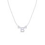 "B" Dainty Block Initial Necklace With Hearts In White Gold Overlay, All Letters Available, Free 17 Inch Cable Chain Image-2