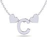 "C" Dainty Block Initial Necklace With Hearts In White Gold Overlay, All Letters Available, Free 17 Inch Cable Chain Image-1