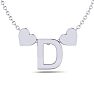 "D" Dainty Block Initial Necklace With Hearts In White Gold Overlay, All Letters Available, Free 17 Inch Cable Chain Image-1
