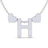 "H" Dainty Block Initial Necklace With Hearts In White Gold Overlay, All Letters Available, Free 17 Inch Cable Chain Image-1