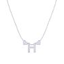 "H" Dainty Block Initial Necklace With Hearts In White Gold Overlay, All Letters Available, Free 17 Inch Cable Chain Image-2
