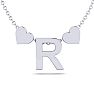 "R" Dainty Block Initial Necklace With Hearts In White Gold Overlay, All Letters Available, Free 17 Inch Cable Chain Image-1