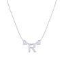 "R" Dainty Block Initial Necklace With Hearts In White Gold Overlay, All Letters Available, Free 17 Inch Cable Chain Image-2