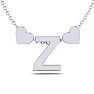 "Z" Dainty Block Initial Necklace With Hearts In White Gold Overlay, All Letters Available, Free 17 Inch Cable Chain Image-1