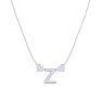 "Z" Dainty Block Initial Necklace With Hearts In White Gold Overlay, All Letters Available, Free 17 Inch Cable Chain Image-2