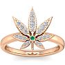 1/5 Carat Diamond and Emerald Weed Leaf Ring In 14K Rose Gold Image-1