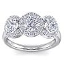 2 Carat Round Shape Halo Diamond Three Stone Ring In 14K White Gold Image-1