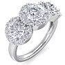 2 Carat Round Shape Halo Diamond Three Stone Ring In 14K White Gold Image-2
