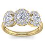 2 Carat Round Shape Halo Diamond Three Stone Ring In 14K Yellow Gold Image-1