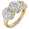 2 Carat Round Shape Halo Diamond Three Stone Ring In 14K Yellow Gold Image-2