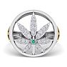 Mens 1/3 Carat Diamond and Emerald Weed Leaf Ring In 14K White Gold Image-1